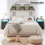 AMHANCIBLE Night Stand Set 2, LED Nightstand with Charging Station, End Side Tables with USB Port & Outlet, Bedside Table with Fabric Drawers for Bedroom Living Room, Black, HET053LBK