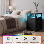 AMHANCIBLE Night Stand Set 2, LED Nightstand with Charging Station, End Side Tables with USB Port & Outlet, Bedside Table with Fabric Drawers for Bedroom Living Room, Black, HET053LBK