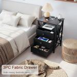 AMHANCIBLE Night Stand Set 2, LED Nightstand with Charging Station, End Side Tables with USB Port & Outlet, Bedside Table with Fabric Drawers for Bedroom Living Room, Black, HET053LBK