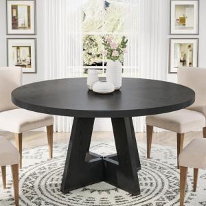 Tribesigns 47 inch Round Dining Table Wood Kitchen Table for Dining Room, 47" Dinner Room Tables for 4-6, Farmhouse Accent Furniture with Wooden Tabletop and Cross Base, Black