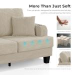 Homes: Inside + Out Reese Modern Plush Chenille Couch with Side Pockets, Cup Holders and USB Ports, Wooden Comfortable Sofa for Living Room, Bedroom and Office, Beige