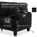 Homes: Inside + Out Reese Modern Plush Chenille Couch with Side Pockets, Cup Holders and USB Ports, Wooden Comfortable Sofa for Living Room, Bedroom and Office, Beige