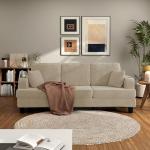 Homes: Inside + Out Reese Modern Plush Chenille Couch with Side Pockets, Cup Holders and USB Ports, Wooden Comfortable Sofa for Living Room, Bedroom and Office, Beige