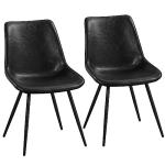 Yaheetech Dining Chairs Set of 2 Modern Upholstered Dining Room Chairs with Faux Leather Seat and Metal Legs for Home, Kitchen, Armless Design, Black