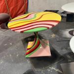 Creative fiberglass painted twist coffee table household residential living room colorful graffiti table