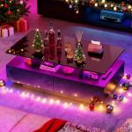 YITAHOME LED Coffee Table with Storage, High Glossy LED Coffee Tables for Living Room, Modern Black Rectangle Coffe Table, Small Center Table with Open Display Shelf & 4 Sliding Drawers, Glossy Black