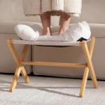 Baveke Ottoman Foot Rest- Bamboo Foldable Stool, Foot Stools Small Ottman with Upholstered & X Legs, Folding Stool for Makeup, Bedroom and Living Room (Large Beige)