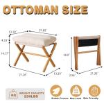 Baveke Ottoman Foot Rest- Bamboo Foldable Stool, Foot Stools Small Ottman with Upholstered & X Legs, Folding Stool for Makeup, Bedroom and Living Room (Large Beige)