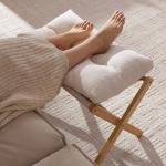 Baveke Ottoman Foot Rest- Bamboo Foldable Stool, Foot Stools Small Ottman with Upholstered & X Legs, Folding Stool for Makeup, Bedroom and Living Room (Large Beige)