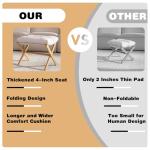 Baveke Ottoman Foot Rest- Bamboo Foldable Stool, Foot Stools Small Ottman with Upholstered & X Legs, Folding Stool for Makeup, Bedroom and Living Room (Large Beige)