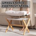 Baveke Ottoman Foot Rest- Bamboo Foldable Stool, Foot Stools Small Ottman with Upholstered & X Legs, Folding Stool for Makeup, Bedroom and Living Room (Large Beige)