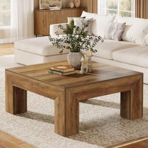 Tribesigns 39.4-Inch Square Coffee Table for Living Room, Farmhouse All MDF Accent Center Cocktail Table with Sturdy Wooden Legs, Easy Assembly, Rustic Brown