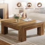 Tribesigns 39.4-Inch Square Coffee Table for Living Room, Farmhouse All MDF Accent Center Cocktail Table with Sturdy Wooden Legs, Easy Assembly, Rustic Brown