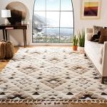 SAFAVIEH Moroccan Tassel Shag Collection Area Rug - 8' Square, Ivory & Brown, Boho Design, Non-Shedding & Easy Care, 2-inch Thick Ideal for High Traffic Areas in Living Room, Bedroom (MTS688A)