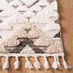 SAFAVIEH Moroccan Tassel Shag Collection Area Rug - 8' Square, Ivory & Brown, Boho Design, Non-Shedding & Easy Care, 2-inch Thick Ideal for High Traffic Areas in Living Room, Bedroom (MTS688A)