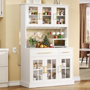 71'' Tall Kitchen Pantry Cabinet with Microwave Stand