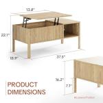Fluted Lift Top Coffee Table with Hidden & Open Storage, Rectangle Modern Coffee Table for Living Room, Smooth Hydraulic Lift, Large Capacity, Safe Round Corner Easy to Clean, Vertical Grain-Natural