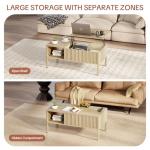 Fluted Lift Top Coffee Table with Hidden & Open Storage, Rectangle Modern Coffee Table for Living Room, Smooth Hydraulic Lift, Large Capacity, Safe Round Corner Easy to Clean, Vertical Grain-Natural