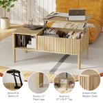 Fluted Lift Top Coffee Table with Hidden & Open Storage, Rectangle Modern Coffee Table for Living Room, Smooth Hydraulic Lift, Large Capacity, Safe Round Corner Easy to Clean, Vertical Grain-Natural