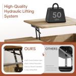 Fluted Lift Top Coffee Table with Hidden & Open Storage, Rectangle Modern Coffee Table for Living Room, Smooth Hydraulic Lift, Large Capacity, Safe Round Corner Easy to Clean, Vertical Grain-Natural