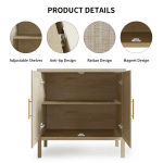 Rattan Storage Cabinet, Buffet Cabinet Sideboard with Rattan Decorated Doors, Cupboard for Hallway, Entry, Living Room