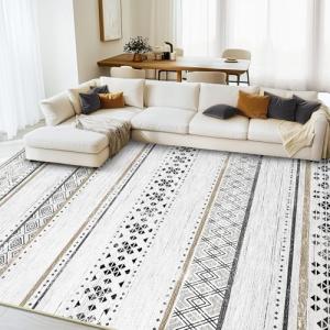 BESTSWEETIE 9x12 Area Rugs for Living Room Washable Moroccan Farmhouse Neutral Geometric Low Pile Non-Slip Soft Print Pattern Rug for Bedroom Kitchen Dining Room Entryway Black/Brown