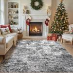 Area Rug Living Room Rugs - 9x12 Large Soft Indoor Neutral Modern Abstract Low Pile Washable Rug Carpet for Bedroom Dining Room Farmhouse Home Office - Grey