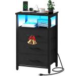 Yoobure Night Stand with Charging Station, 16 Colors LED Nightstand with USB Ports and Outlets, End Table with 3 Fabric Drawers and Storage Shelf, Bedside Tables Small Dresser for Small Space, Black
