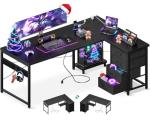 AODK L Shaped Gaming Desk with 4 Drawers, 61" Reversible Home Office Desks with Power Outlets, L Shaped Computer Desk with USB Charging Port and Host Stand, Corner Desk, Easy to Assemble, Black