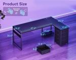 AODK L Shaped Gaming Desk with 4 Drawers, 61" Reversible Home Office Desks with Power Outlets, L Shaped Computer Desk with USB Charging Port and Host Stand, Corner Desk, Easy to Assemble, Black
