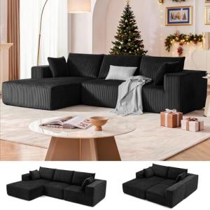 108” Modular Sectional Sofa, Cloud Sectional Couch with Deep Seat, Modern Modular L-Shape Sofa Couch with Chaise,Upholstered Boneless Couches for Living Room Bedroom (Black, Left Facing Chaise)