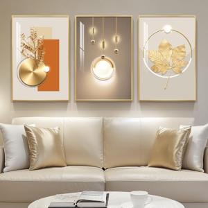 Framed Modern Luxury Gold Wall Art, Set of 3 Piece Contemporary Paintings Artwork for Walls, Golden Prints Pictures with Gold Frame, Wall Decor for Living Room, Hallway, Bedroom, Office 16x24 Inch