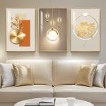 Framed Modern Luxury Gold Wall Art, Set of 3 Piece Contemporary Paintings Artwork for Walls, Golden Prints Pictures with Gold Frame, Wall Decor for Living Room, Hallway, Bedroom, Office 16x24 Inch