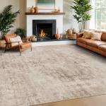 Hazo Haus Farmhouse Area Rugs for Living Room - 8x10 Washable Modern Abstract Rug for Bedroom, Dining Room Under Table, Home Office, Soft Washable & Stain Resistance (Beige & Peach)