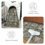 RUGSURE Washable Area Rugs - Perfect for Living Room, Bedroom, Kids Room, Nursery - Stain & Water Resistant Non-Slip, Pet & Child Friendly, Vintage Tribal Area Rugs (Green, 6' x 9')