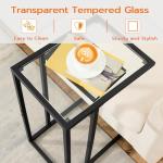 HOOBRO C Shaped End Table Set of 2, Tempered Glass Snack Side Table with Metal Frame, TV Tray Table for Small Space, Sofa Couch and Bed, Modern Style, Black BK03SFP201