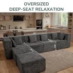 MONVANE Modular Sectional Cloud Couch for Living Room - 130'' 4 Seater Convertible Chenille Couches Set with Ottoman, No Assembly Compression Sofas, Comfy Floor Sofa with Memory Foam, Dark Grey