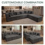 MONVANE Modular Sectional Cloud Couch for Living Room - 130'' 4 Seater Convertible Chenille Couches Set with Ottoman, No Assembly Compression Sofas, Comfy Floor Sofa with Memory Foam, Dark Grey