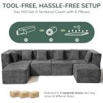 MONVANE Modular Sectional Cloud Couch for Living Room - 130'' 4 Seater Convertible Chenille Couches Set with Ottoman, No Assembly Compression Sofas, Comfy Floor Sofa with Memory Foam, Dark Grey