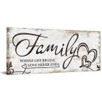 KREATIVE ARTS Large Home Family Wall Decor Rustic Home Sign Inspirational Quotes - Where Life Begins & Love Never Ends Canvas Wall Art Prints for Bedroom Living Room Kitchen 20x48 Inches