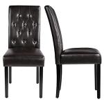 Yaheetech Upholstered Dining Chairs Set of 2 Modern Leather Parsons Kitchen Chairs with Button Tufted High Back and Solid Wood Legs and for Dining Room/Living Room/Restaurant, Brown