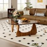 JCAJCA Coffee Table for Living Room Mid Century Modern Center Table with Glass Top and Wood, Brown/Walnut