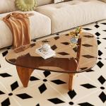 JCAJCA Coffee Table for Living Room Mid Century Modern Center Table with Glass Top and Wood, Brown/Walnut
