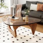 JCAJCA Coffee Table for Living Room Mid Century Modern Center Table with Glass Top and Wood, Brown/Walnut