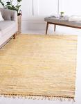 Unique Loom Chindi Cotton Collection Soft Hand Woven Natural Fiber Striped Area Rug, 8 ft x 10 ft, Yellow/Ivory