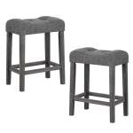 Giantex 24" Bar Stools Set of 2, Backless Counter Height Saddle Bar Stools w/Padded Seat, Solid Rubber Wood Legs, Farmhouse Linen Fabric Upholstered Barstools for Kitchen Counter Island, Cafe, Grey