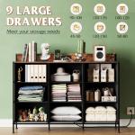 WLIVE TV Stand for 45, 50, 55 inch TV, Entertainment Center with LED Lights & Charging Station, TV Media Console Table with 9 Fabric Drawers and Open Shelves for Living Room, Hallway, Rustic Brown