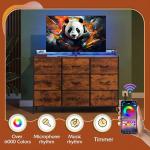 WLIVE TV Stand for 45, 50, 55 inch TV, Entertainment Center with LED Lights & Charging Station, TV Media Console Table with 9 Fabric Drawers and Open Shelves for Living Room, Hallway, Rustic Brown