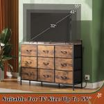 WLIVE TV Stand for 45, 50, 55 inch TV, Entertainment Center with LED Lights & Charging Station, TV Media Console Table with 9 Fabric Drawers and Open Shelves for Living Room, Hallway, Rustic Brown