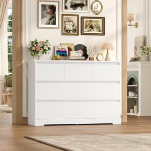 FACBOTALL Dresser for Bedroom, Modern White Dresser, Wood Chest of Drawers Nursery Dressers, with Storage, 7 Drawer Double with Handle Free, Large Storage Organizer for Living Room,White